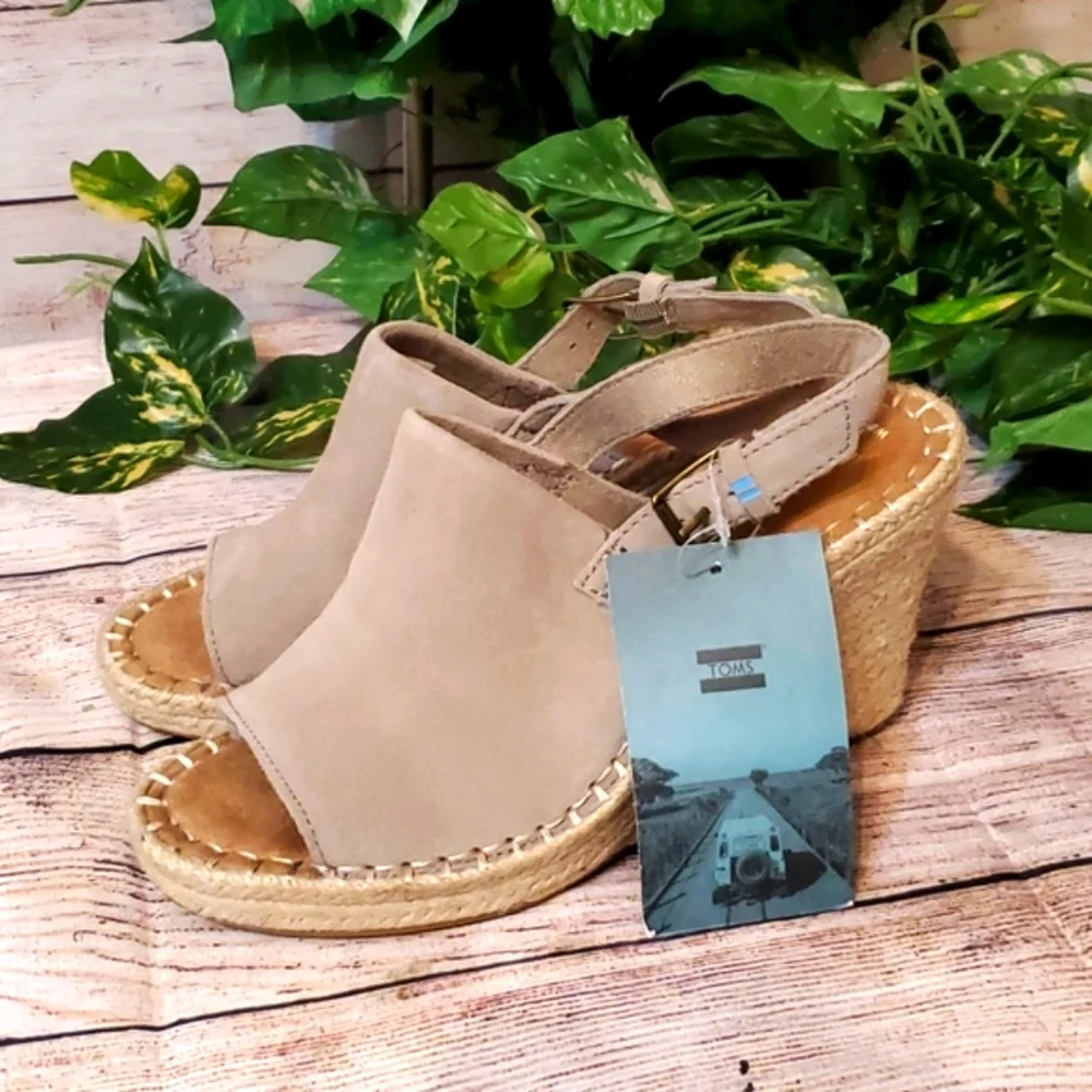Toms Beige Suede Espadrille Wedge Sandals